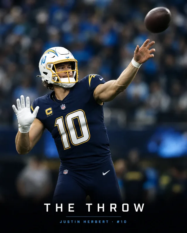 Justin Herbert mid-throw