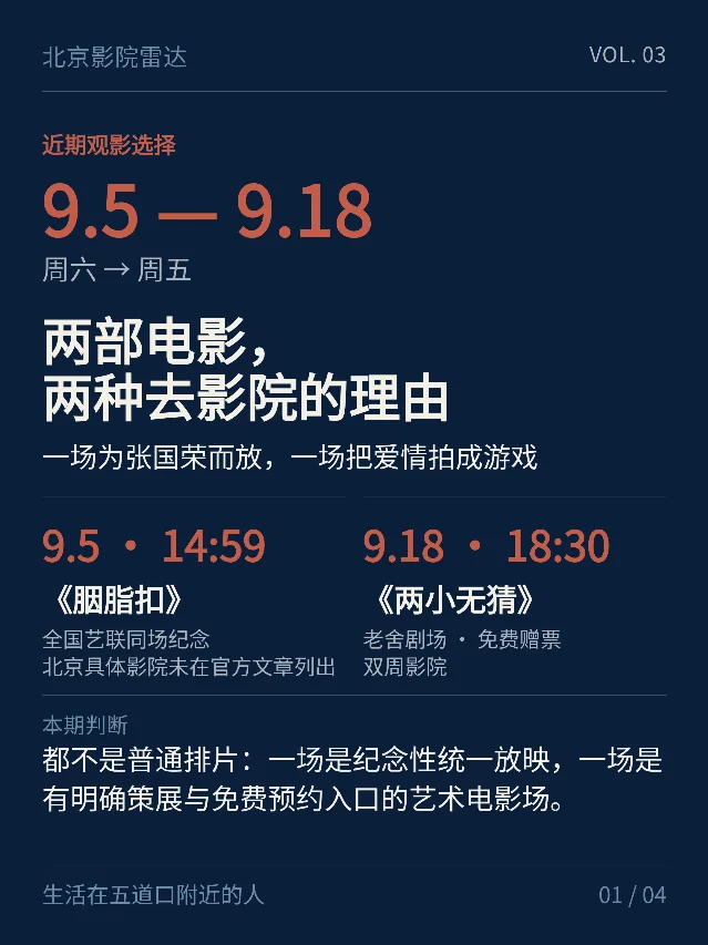9月5日至18日北京观影：一场为张国荣而放，一场把爱情拍成游戏