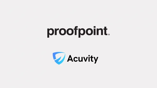 Proofpoint and Acuvity brand lockup on gray background