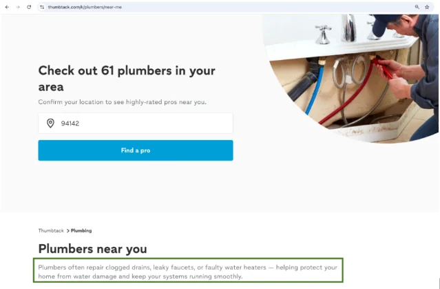 AI 生成的本地化描述在 Thumbtack 生产落地页中的呈现