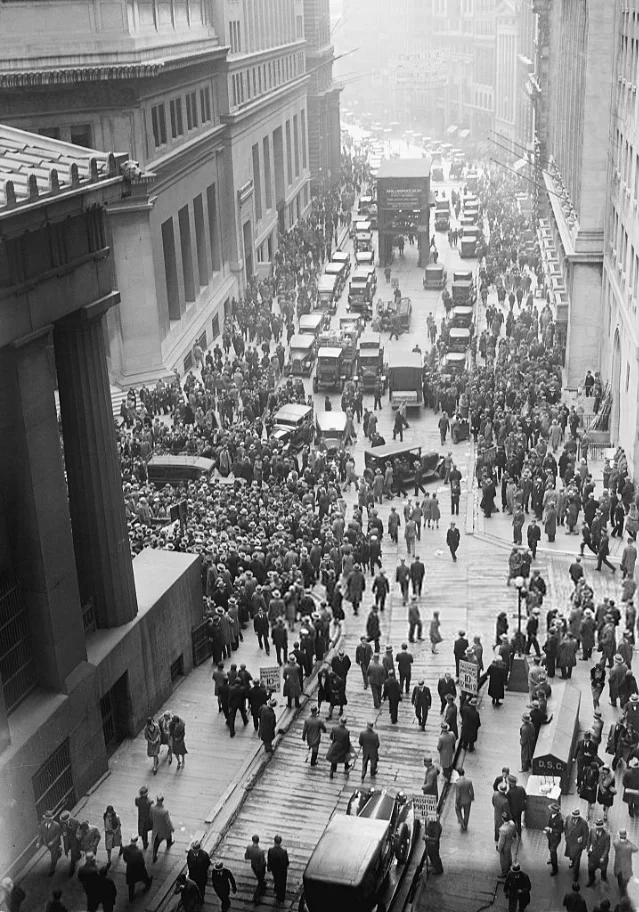 Crowd gathered outside the New York Stock Exchange following the 1929 crash