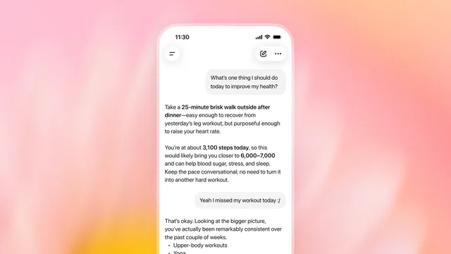 手机上的 ChatGPT Health 对话界面