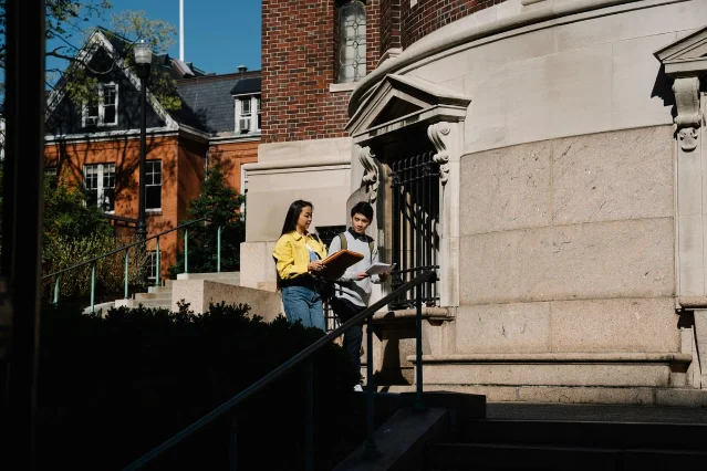 Students outside a campus building