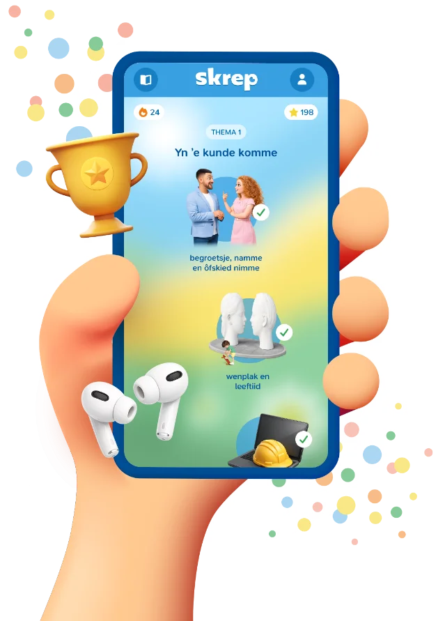 Skrep Frisian learning app on a phone