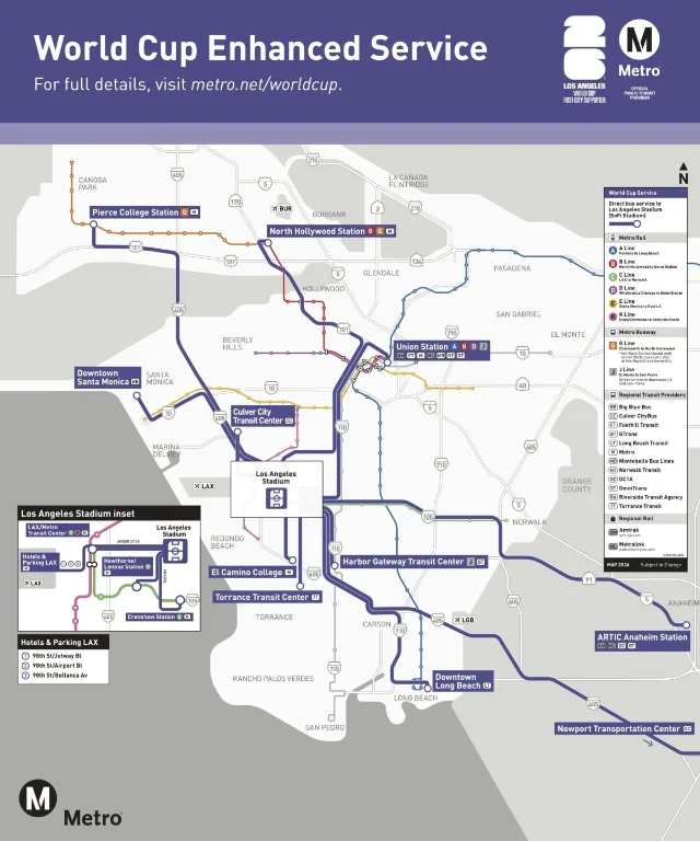 Metro 洛杉矶世界杯接驳服务地图