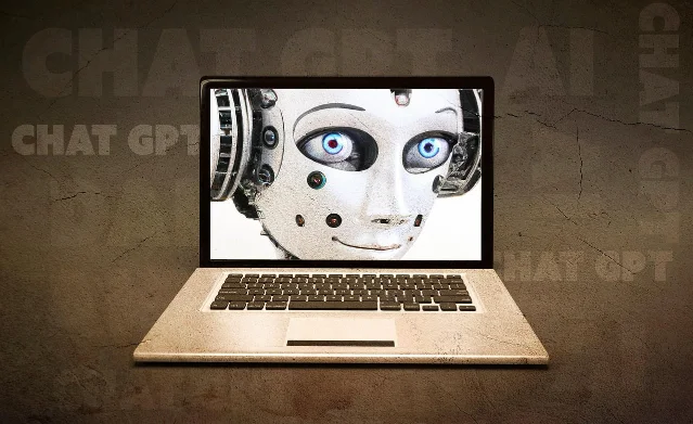 AI 概念:笔记本电脑上的机器人脸