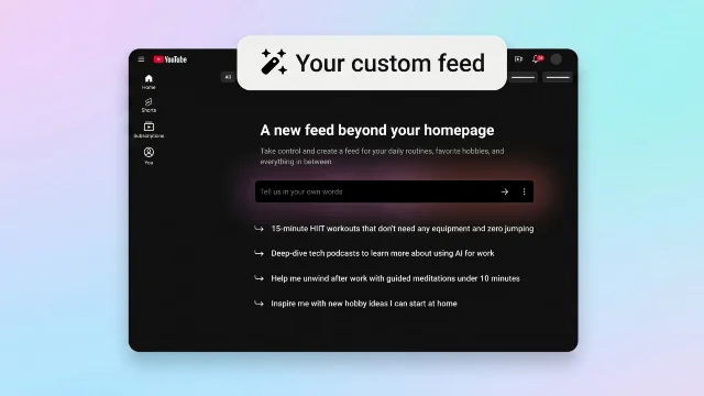 YouTube's new AI-powered custom feed prompt window