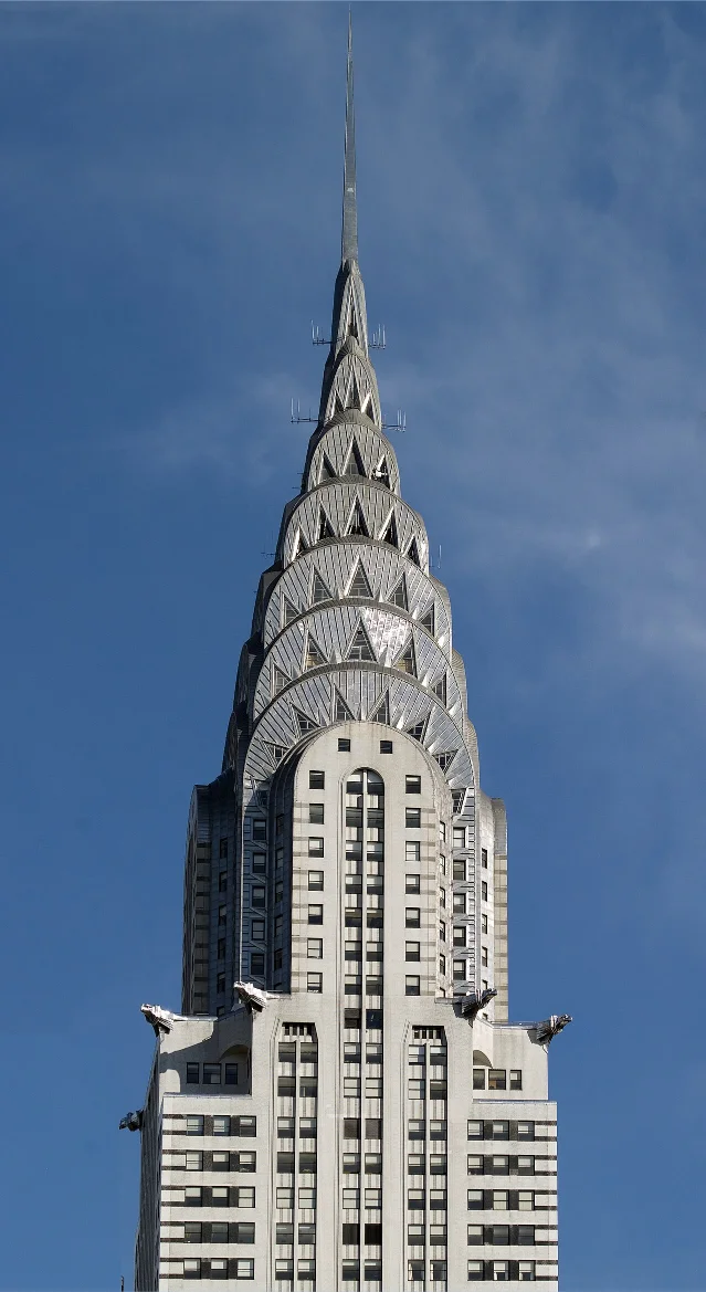 The Chrysler Building's eagle gargoyles and crown spire, Manhattan