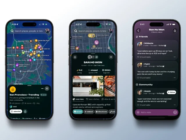 Zest app showing personal dining map with visit pins and taste profile