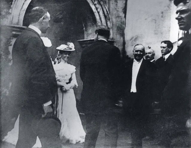 President William McKinley greeting well-wishers inside the Temple of Music on September 6, 1901, minutes before the shooting