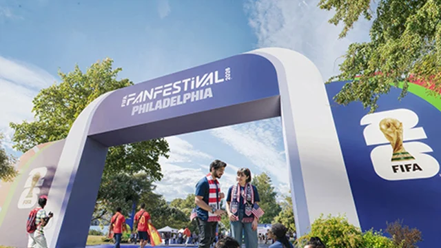 Entrance arch at Philadelphia's FIFA Fan Festival in Lemon Hill