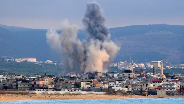 Smoke rises from an Israeli strike near Tyre, southern Lebanon