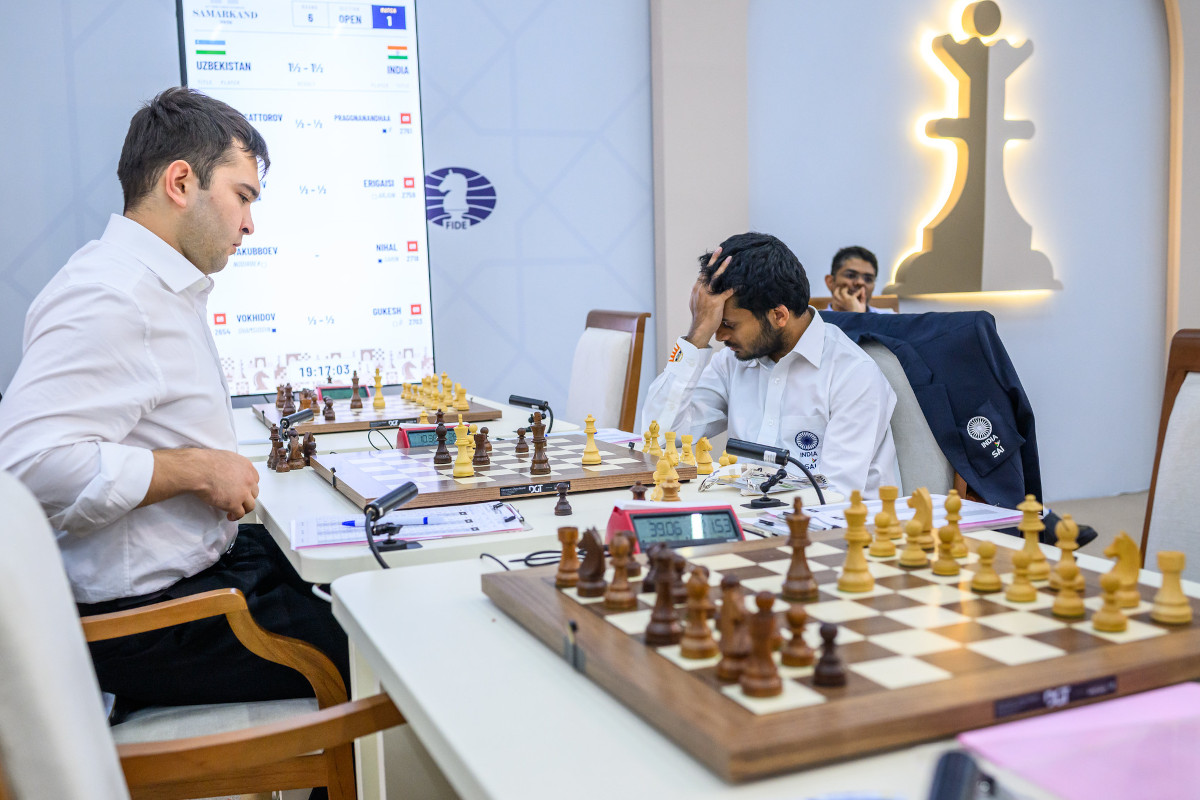 Nihal Sarin at the board after his loss