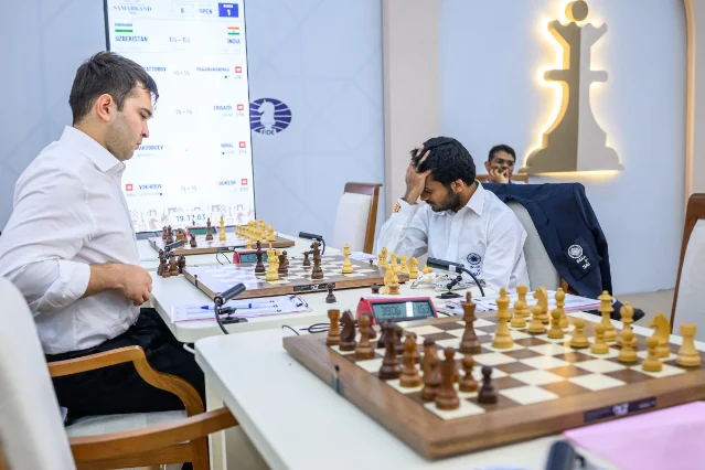 Nihal Sarin at the board after his loss