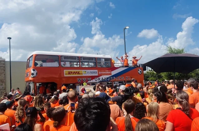 Netherlands fans around the Dutch Orange Bus