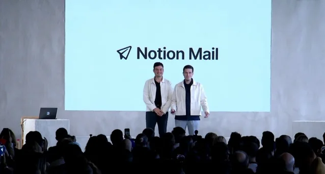 Notion Mail 发布时展示的邮箱客户端界面，包含收件箱分组与 Notion Mail 品牌界面