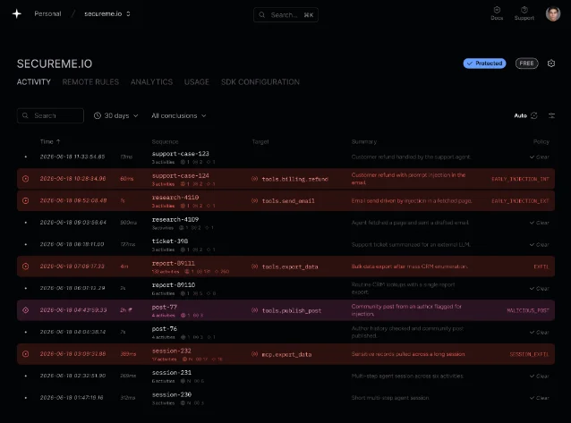 Arcjet agent activity feed