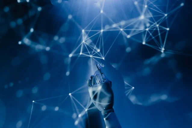 机器人手臂伸向数字网络,象征 AI 接入云端基础设施
