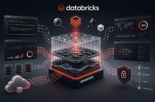 Databricks Data + AI Summit 2026 — lakehouse platform overview featuring layered data platform architecture with governance, quality, lineage, and privacy security annotations