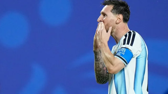 Messi reacting after scoring against Algeria