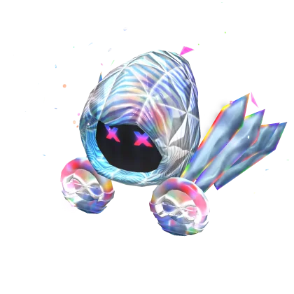 The Dominus Infinitum, a dark hooded hat with a black face, two glowing pink eyes, and translucent icy fins on either side