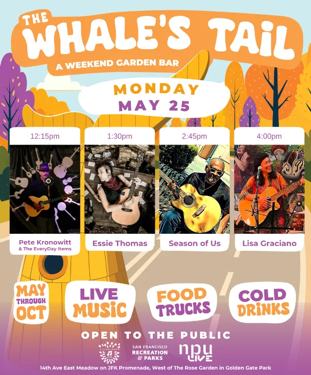The Whale's Tail Memorial Day Special event poster — May 25 outdoor beer garden lineup and schedule