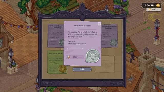Witchbrook assignment screen