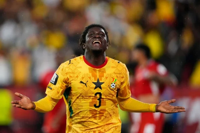 Caleb Yirenkyi celebrates Ghana's late winner