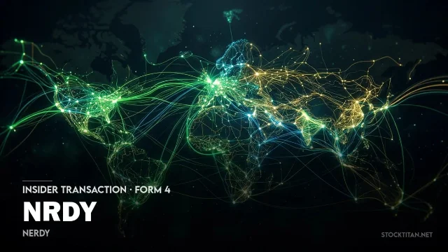 Form 4 filing cover for NRDY — dark globe network background with "INSIDER TRANSACTION · FORM 4 · NRDY · NERDY" label