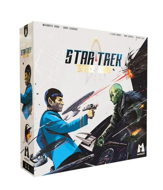 Star Trek: Space Hunt box with the Matagot mark and the design team's names printed on the packaging