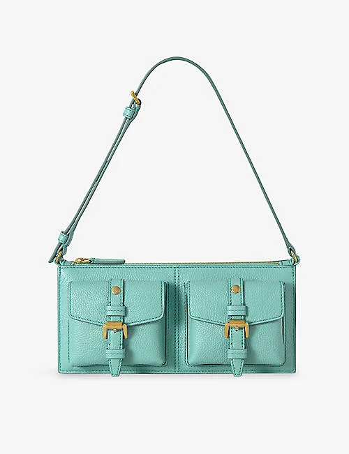 Mulberry Roxanne Mini Leather Shoulder Bag in marina blue leather with two buckled front pockets