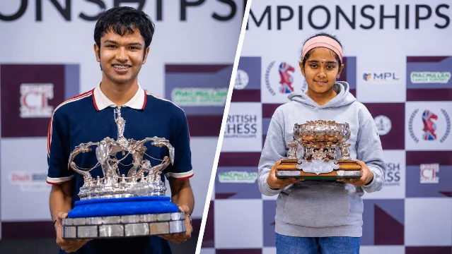 Shreyas Royal and Bodhana Sivanandan with British Championship trophies
