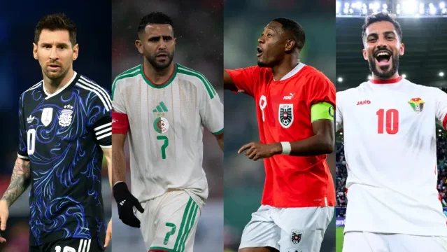 Group J graphic with Messi, Mahrez, Alaba and Al Tamari