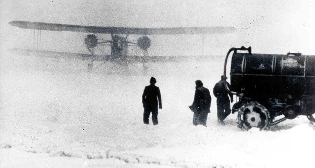 Keystone B-6 Army Air Corps mail plane in a snowstorm, 1934