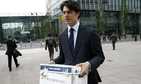 Lehman employees leaving the firm's Canary Wharf office in London, September 15, 2008, the day the bankruptcy was announced