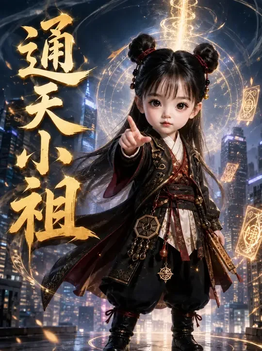 《通天小祖》第一集重制版抖音作品官方封面，画面中的年轻男女、女孩与室内豪宅构成家庭关系冲突。