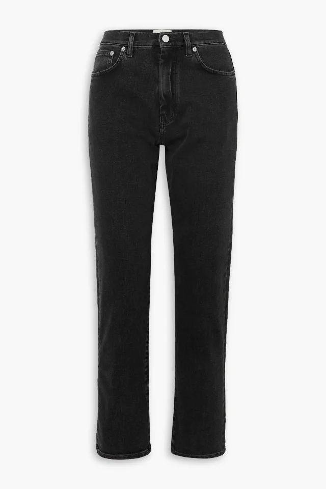 Loulou de Saison Wular high-rise straight-leg jeans in washed black denim, front view