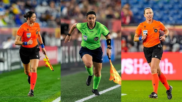 The all-woman referee trio is a rules-and-representation angle, not only a milestone post.
