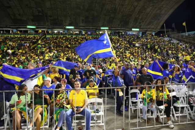 Curaçao and Jamaica fans in the stands before the qualifying match in Kingston
