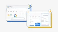 Google's Advisor interface shown across an analytics view and a reporting panel.