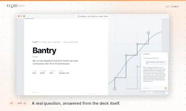 A FluidDocs promotional document showing an interactive decision memo and an Ask AI control