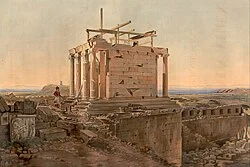 The Temple of Athena Nike during restoration in 1836