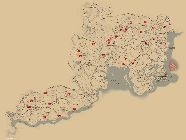 三十处恐龙骨化石的分布地图