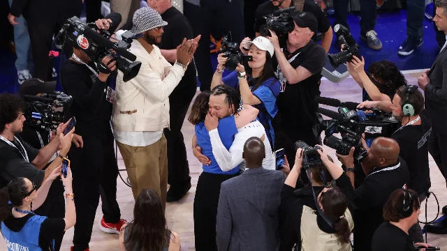 Jalen Brunson celebrates after the Knicks' comeback win in Game 4 of the 2026 NBA Finals