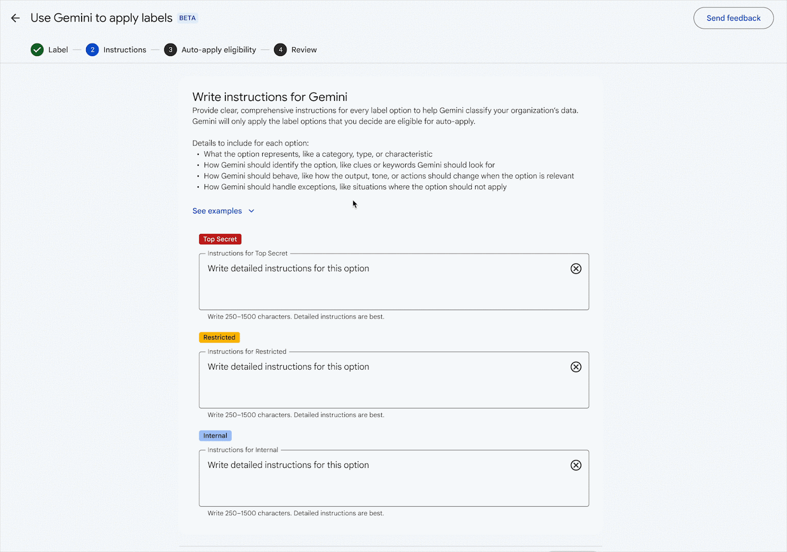 Google Workspace Admin console for Gemini data classification