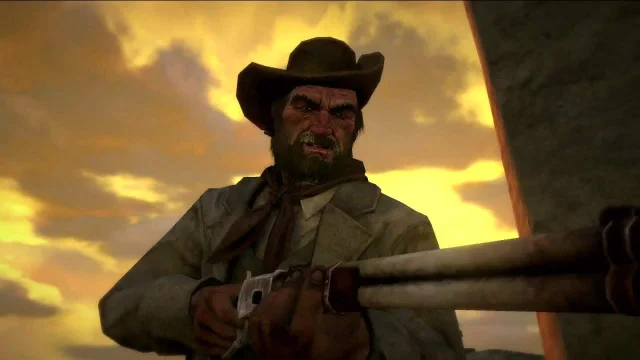 比尔·威廉姆森在 RDR1 中，1911 年夕阳下的特写