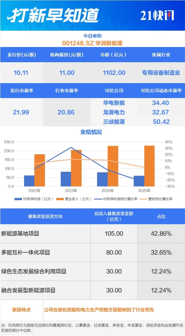 华润新能源打新参数图