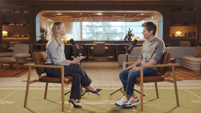 Sam Altman discussing OpenAI strategy during a video interview