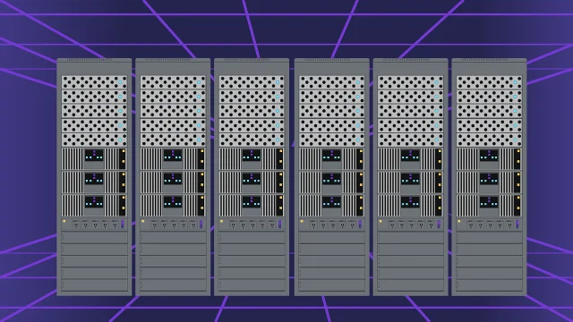Illustration of server racks in a data center — representing the cloud infrastructure side of the Apple vs. Microsoft AI architecture divide