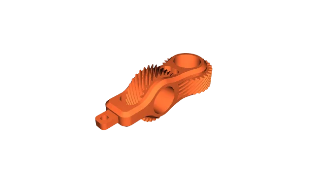 Orange render of the mechanical gear pendant with interlocking helical gears